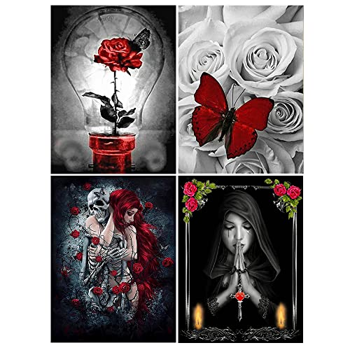 DCIDBEI 30 x 40CM 4 Pack Malen Nach Zahlen Blumen Liebe, Diamond Painting Totenkopf Paar für Erwachsene, Geschenk Dekoration für Party,basteln, Malen & Handarbeiten DCIDBEI 30 x 40CM 4 Pack Malen Nach Zahlen Blumen Liebe, Diamond Painting Totenkopf Paar für Erwachsene, Geschenk Dekoration für Party,basteln, Malen & Handarbeiten von DCIDBEI