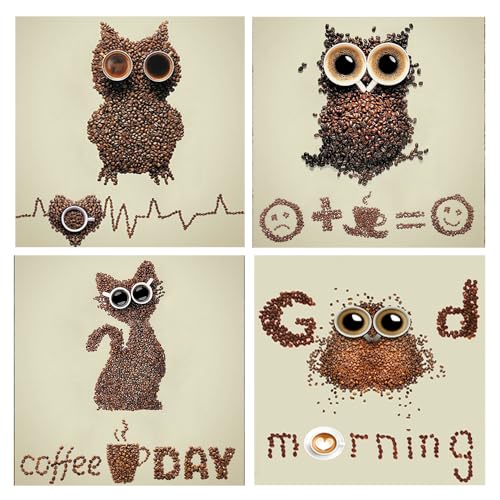 DCIDBEI 30x30CM 4 Stück Diamond Painting Kaffee Tiere, 5D Rund Diamant Malerei Eule, Puzzle Diamant Katze Kinder, Handwerk Diamond Art Erwachsene, Wanddekoration Wohnzimmer DCIDBEI 30x30CM 4 Stück Diamond Painting Kaffee Tiere, 5D Rund Diamant Malerei Eule, Puzzle Diamant Katze Kinder, Handwerk Diamond Art Erwachsene, Wanddekoration Wohnzimmer von DCIDBEI