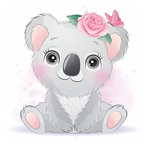 DCIDBEI 30 x 30 cm Diamant Malerei Baby koala mit Rosen,DIY Rund Diamond Painting Anime Tiere Kreuzstich für Erwachsene Kinder Wohnzimmer Schlafzimmer Büro Dekoration von DCIDBEI