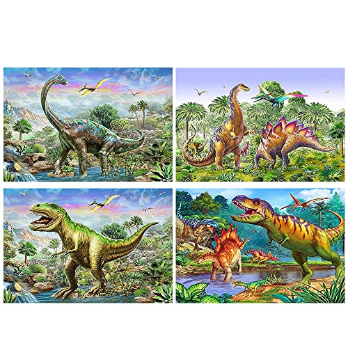 DCIDBEI 4 Pack Diamond Painting Erwachsene 30x40 cm Malen nach Zahlen Dinosaurier Diamond Painting Dinosaurier kinder Mädchen Diamant Painting Bilder Mosaik Bastelset Erwachsene Stickbilder Kreuzstich von DCIDBEI