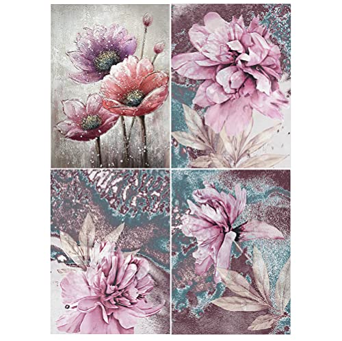 DCIDBEI 4 Pack Diamond Painting Pinke 30x40 cm Diamond Painting Erwachsene Blumen Glitzer Diamant Painting Bilder Kinder Basteln Erwachsene Set 5D Diamant Malerei Kits Malen nach Zahlen Blumen Lotus von DCIDBEI