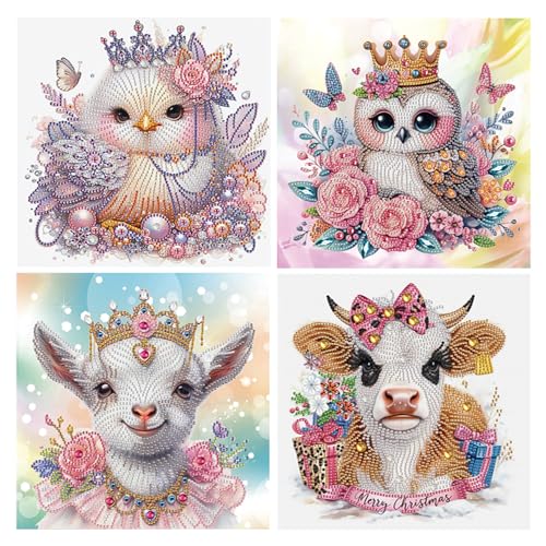 DCIDBEI 4 Pack Diamond Painting Special Diamond Painting Eule 30x30cm Diamant Painting Bilder Küken Diamond Painting Erwachsene Schaf Diamond Painting Bilder Kuh Sticken Set Erwachsene Tiere Anfänger von DCIDBEI
