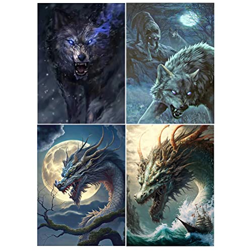 DCIDBEI 4 Pack Diamond Painting Tiere 30x40 cm 5D Wolf Diamant Malerei Malen Nach Zahlen Dragon Drachen Basteln Erwachsene Stickbilder Kreuzstich Mosaik von DCIDBEI