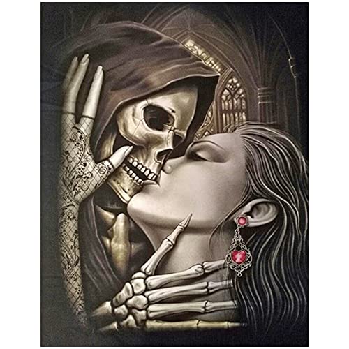 DCIDBEI 40 x 50 cm | 5D quadratisch Diamant Malerei Schädel und Frau für die Wanddekoration Hauses, widerstandsfähige Farben, Leinwand,Volle Diamond Painting Bilder Totenkopf Paar für Erwachsene von DCIDBEI