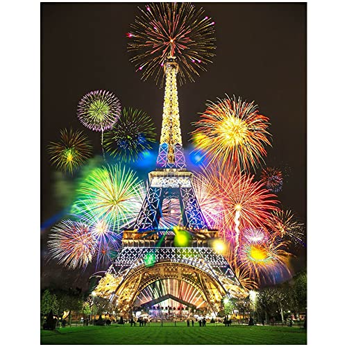 DCIDBEI 40x50cm 5D Diamant Painting Bilder Landschaft Full Eiffelturm Nachts Diamond Painting DIY Feuerwerk Diamant Malerei Cross Stitch Kunsthandwerk Wanddekoration Zimmer Haus Büro von DCIDBEI