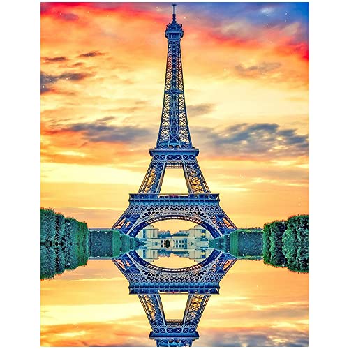 DCIDBEI 40x50cm 5D Diamond Painting Kits Landschaft Sonnenuntergang für Erwachsene Kinder, Diamantmalerei komplettes Crystal Strass Stickerei Diamant Art für Home Wand-Decor,Spiegel Eiffelturm von DCIDBEI