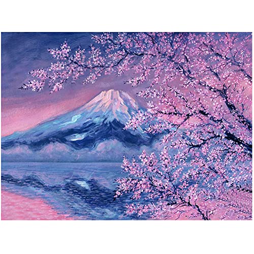 DCIDBEI 50 x 40 cm Diamond Painting square drill, Diamant Malerei Landschaft Japanische, Kirschblüten Leinwand für Erwachsene Kinder, Kristall Handwerk Inneneinrichtung | Berg Fuji von DCIDBEI