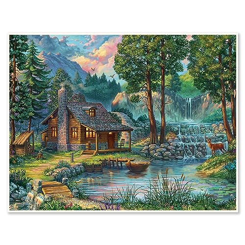 DCIDBEI 50x40CM DIY Quadratisch Diamond Painting Haus in den Bergen | Puzzle Diamond Wasserfall | Diamant Malerei Wald | für Wohnzimmer Schlafzimmer Dekoration Wandaufkleber von DCIDBEI