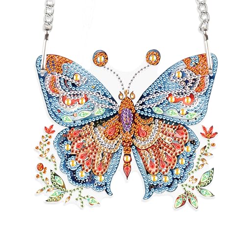 DCIDBEI 5D DIY Diamond Painting Kranz mit Kette Schmetterling 15x15cm Diamond Painting Wandbehang Strass Kristall Diamant Malerei Türschmuck Anhänger Pendant Plakette Haustürschild Wandschild Anfänger von DCIDBEI