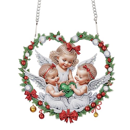DCIDBEI 5D Diamond Painting Bilder Wandbehang 24x23cm DIY Diamant Painting Kranz Türkranz Weihnachten Strass Kristall Diamant Malerei Anhänger für Weihnachten Deko Anhänger Pendant Engel Elf Fee von DCIDBEI