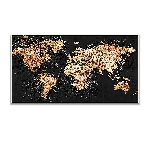 DCIDBEI 85 x 45 CM DIY Diamant Stickerei Gold Schwarz, Diamond Painting Weltkarte, 5D Malerei nach Zahlen Landschaft, Originelles Kunsthandwerk, Wohnzimmer-Büro-Wanddekoration von DCIDBEI