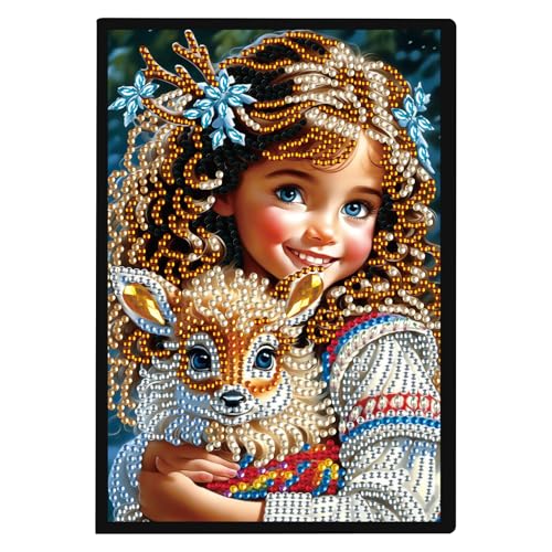 DCIDBEI A5 Blanko Notizbuch Diamond Painting Notizbücher Reh Hirsch Engel Elfen Fee 5D DIY Diamond Pasted Painting Notebook Kits Strass Diamant Malerei Notebook Blanko Tagebuch 50 Blätter von DCIDBEI