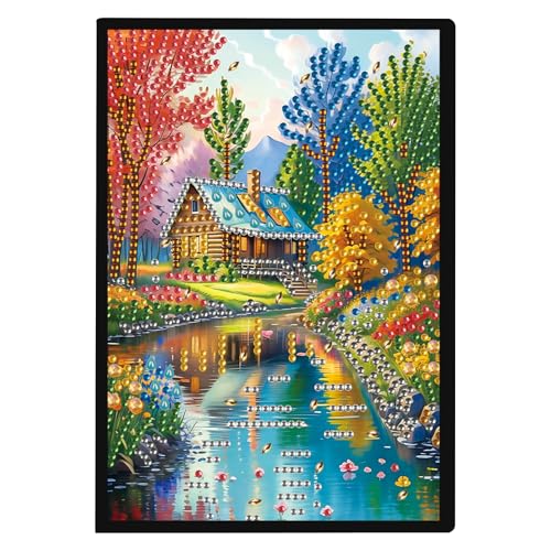 DCIDBEI DIY 5D Diamant Malerei Notizbuch Landschaft A5 Blanko Tagebuch Skizzenbuch Kristall Kreuzstich Diamant Painting Notebook Tagebuch Schreibwaren e Diamond Painting Notizheft 50 Blätter von DCIDBEI