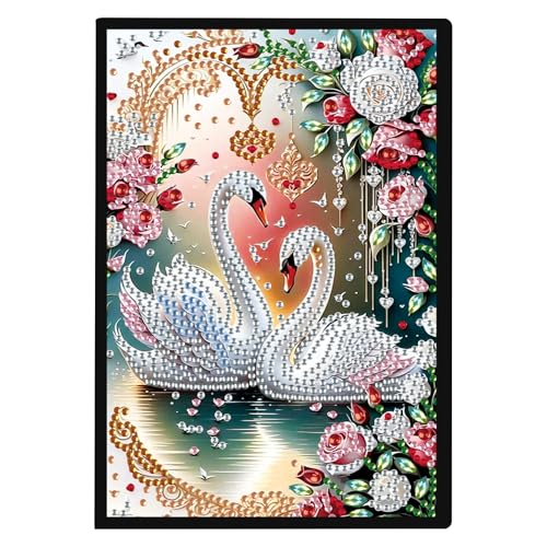 DCIDBEI DIY 5D Notizbücher Diamant Malerei Diamond Painting Notizbuch A5 Hardback Notebook Tagebuch Schwan Skizzenbücher Notizblock A5 Diamond Painting Strass Schwan Landschaft von DCIDBEI