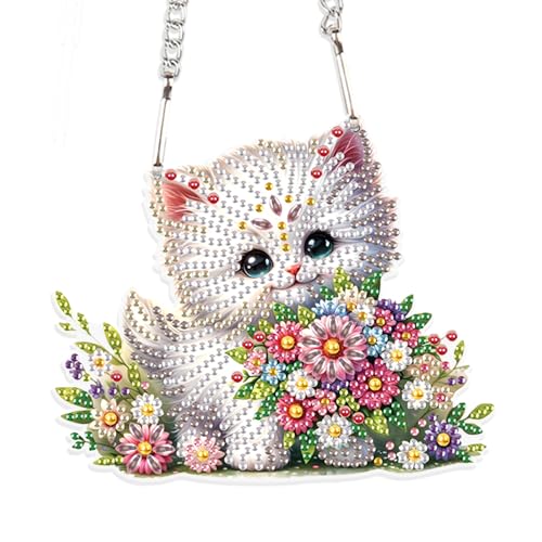 DCIDBEI DIY Diamond Painting Anhänger Katze 15x15cm 5D Diamant Painting Kranz Set mit Kette Katze Tiere Diamond Painting Ornamente Flugsaurier Diamant Malerei Pendant Plakette Haustürschild von DCIDBEI