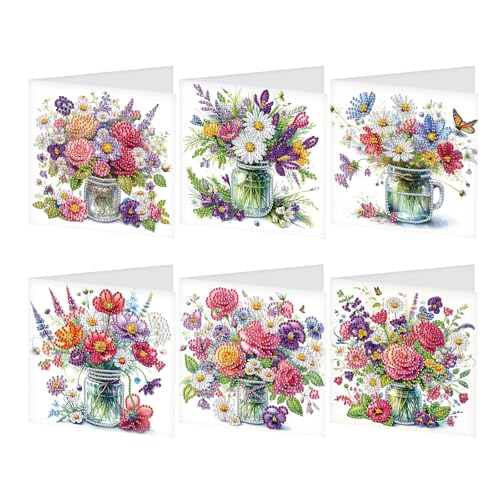 DCIDBEI DIY Diamond Painting Karten 6 PCS Strass Handwerk Grußkarte Diamant Painting Malerei Malen nach Zahlen Geschenkkarte Geburtstagskarten Geburtstag Karte (Blumen Vase) von DCIDBEI