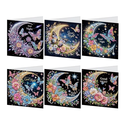 DCIDBEI DIY Diamond Painting Karten 6 PCS Strass Handwerk Grußkarte Diamant Painting Malerei Malen nach Zahlen Geschenkkarte Geburtstagskarten Geburtstag Karte (Mond Schmetterling) von DCIDBEI