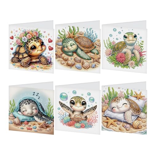 DCIDBEI DIY Diamond Painting Karten 6 PCS Strass Handwerk Grußkarte Diamant Painting Malerei Malen nach Zahlen Geschenkkarte Geburtstagskarten Geburtstag Karte (Schildkröte) von DCIDBEI
