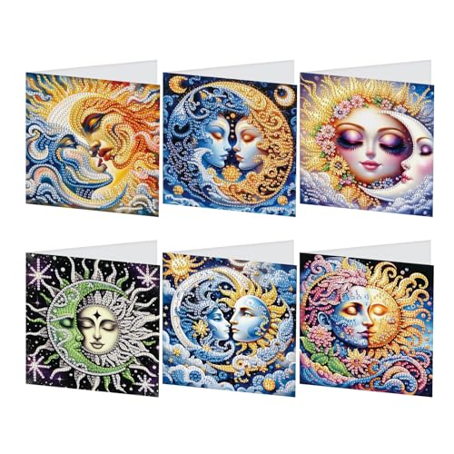 DCIDBEI DIY Diamond Painting Karten 8 PCS Strass Handwerk Grußkarte Diamant Painting Malerei Malen nach Zahlen Geschenkkarte Geburtstagskarten Geburtstag Karte (Sonne und Mond) von DCIDBEI