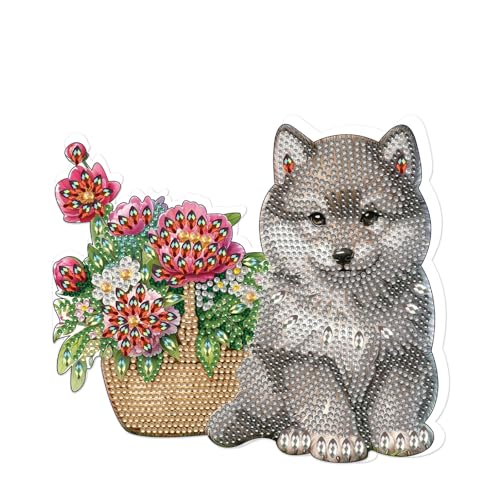 DCIDBEI DIY Diamond Painting Ornament Tischdeko 18x19cm 5D Diamant Painting Tisch Deko Diamant Malerei Tischdekoration Ornamente Geschenke Sticken für Anfänger Hausgeschenk Deko Hund Blumen von DCIDBEI