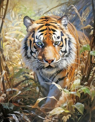DCIDBEI Diamant Painting Bilder Tiger 40x50 cm Tiere Diamond Painting Groß Tiger Urwald Strass Glitzer 5D Bastelset Anfänger Puzzle Mosaik Klebebilder Tiger Leinwand Bilder Tiger Behörde Stärke Mutig von DCIDBEI
