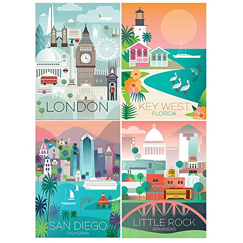 DCIDBEI Diamond Painting 4er Set 40x50 cm Diamant Painting Bilder Landschafte Malen nach Zahlen Kits Kreuzstich Stickerei Leinwand Diamond Painting Berühmte Gemälde London Florida California Arkansas von DCIDBEI