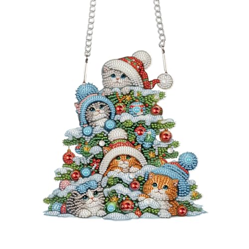 DCIDBEI Diamond Painting Anhänger Weihnachten 23x24cm Diamond Painting Ornamente Stickerei Kreuzstich Diamant Malerei Kunst Geschenk Fenster Haustür zum Aufhängen Dekoration Weihnachten Katze von DCIDBEI