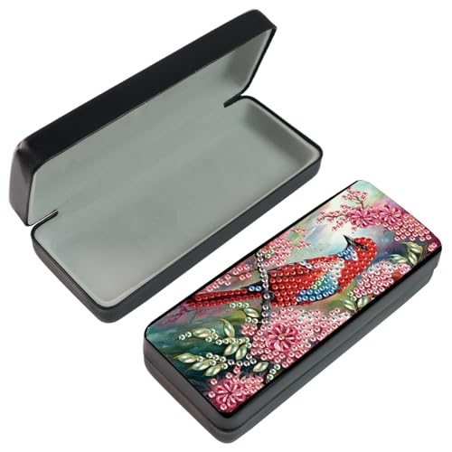 DCIDBEI Diamond Painting Augenbox Leder Brillenetui Weich Brillen Fall Brillenschachtel Sonnenbrillenfall Diamant Painting Bilder Hartschalen Augenbox Sonnenbrillenetui Damen Rote Vögel und Blumen von DCIDBEI