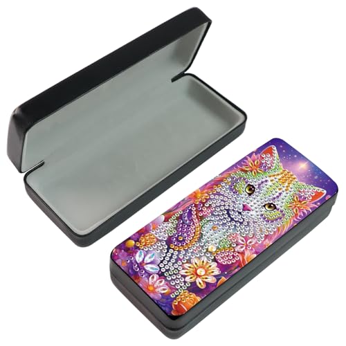 DCIDBEI Diamond Painting Brillenetui Diamant Painting Bilder Augenbox für Unterwegs Kompakt für Tasche Brillenetui Brillenschutz Perlenbilder Erwachsene Sonnenbrillenetui Aufbewahrungsschutz Katze von DCIDBEI
