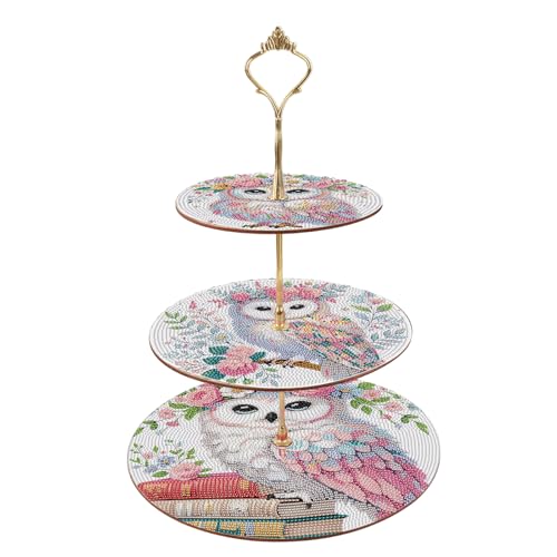 DCIDBEI Diamond Painting Dessert Ständer 3 Stöckig 25x32cm Diamant Painting Cupcake Ständer Gestufter Gebäck Snack Süßigkeiten Buffet Ausstellungsturm Servierplatte (Eule) von DCIDBEI