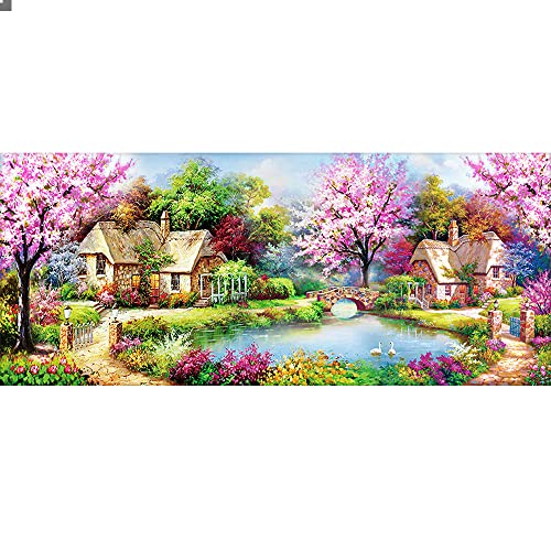 DCIDBEI Diamond Painting Erwachsene Landschaft 110x50 cm (Inner 104x44 cm) 5D Diamant Painting Bilder Frühlingslandschaft Kreuzstich Perlen Bilder Kirschblüten Diamond Painting Ländliche Landschaft von DCIDBEI