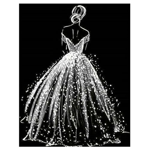 DCIDBEI Diamond Painting Frau Schwarz Weiß 40x50cm 5D Diamant Malerei Malen nach Zahlen Frau Schwarz Weiß Kristall Strass Stickerei Kreuzstich Ornamente Ballett Ballerina Ballett Bild Leinwand von DCIDBEI