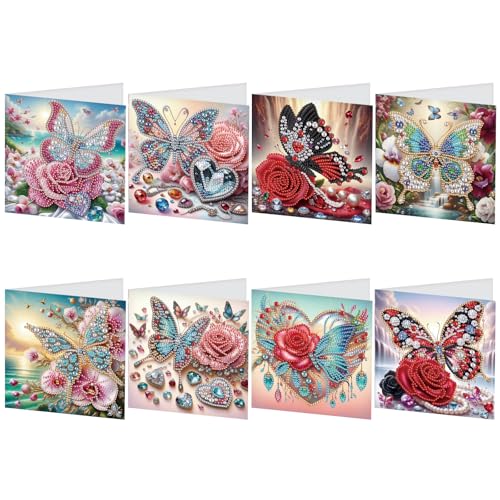 DCIDBEI DIY Diamond Painting Karten 8 PCS Strass Handwerk Grußkarte Diamant Painting Malerei Malen nach Zahlen Geschenkkarte Geburtstagskarten Geburtstag Karte (Schmetterling Rose) DCIDBEI DIY Diamond Painting Karten 8 PCS Strass Handwerk Grußkarte Diamant Painting Malerei Malen nach Zahlen Geschenkkarte Geburtstagskarten Geburtstag Karte (Schmetterling Rose) von DCIDBEI