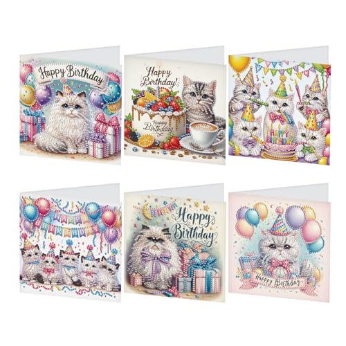 DCIDBEI DIY Diamond Painting Karten 6 PCS Strass Handwerk Grußkarte Diamant Painting Malerei Malen nach Zahlen Geschenkkarte Geburtstagskarten Geburtstag Karte (Katze Geburtstag) DCIDBEI DIY Diamond Painting Karten 6 PCS Strass Handwerk Grußkarte Diamant Painting Malerei Malen nach Zahlen Geschenkkarte Geburtstagskarten Geburtstag Karte (Katze Geburtstag) von DCIDBEI