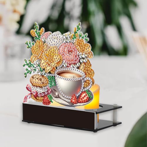 DCIDBEI Diamond Painting Kerzenteller 12x14cm Kerzenhalter Kerzenuntersetzer Tablett Perlen Bilder Untersetzer für Kerzen Candle Holder für Taufkerzen Diamant Malerei Tischdekoration Kaffee Blumen von DCIDBEI