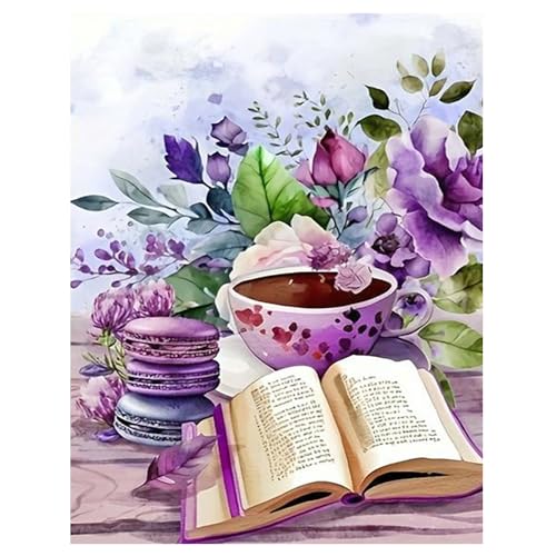 DCIDBEI Diamond Painting Lila Blumen Macarons 50x40cm Diamond Painting Kaffee Bilder für Küche Stickbilder Erwachsene Flowers Book Diamant Painting Blume des Lebens Diamant Painting Bilder Blumen Lila von DCIDBEI