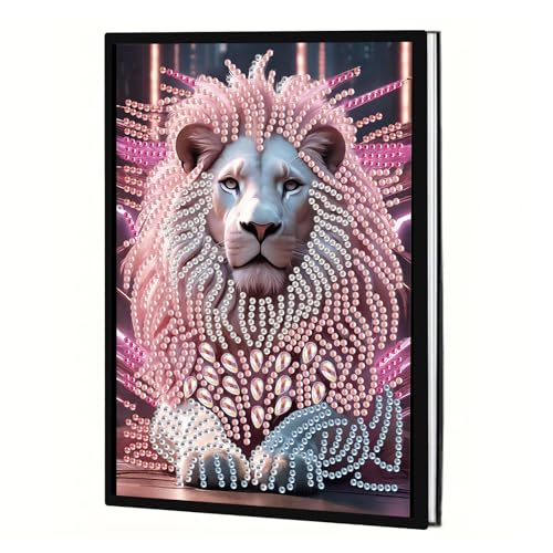DCIDBEI Diamond Painting Notizbuch A5 Blank Notizbücher Tagebuch Journal Buch Diamond Painting Skizzenbuch A5 Diamant Painting Notizbuch Schreibblock Malen nach Zahlen Erwachsene Löwe Pink Notebook von DCIDBEI