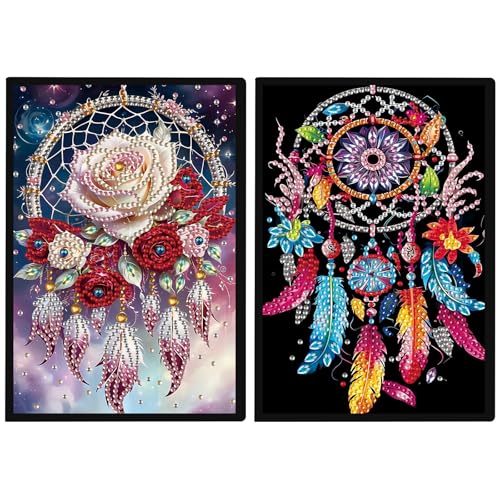 DCIDBEI Diamond Painting Notizbuch A5 Blanko Diamant Painting Notizbücher Diamant Malerei Diamonds Geheimes Tagebuch Skizzenbuch für Erwachsen e Sketchbook Traumfänger Rose Blumen von DCIDBEI