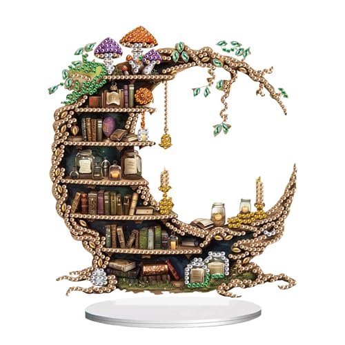 DCIDBEI Diamond Painting Ornamente Mond Buch 13x20cm Diamant Malerei Tischdeko Diamant Painting Tisch Deko Katze Malen nach Zahlen Ornament Stickbilder Erwachsene Anfänger Geschenk Mond Buch von DCIDBEI
