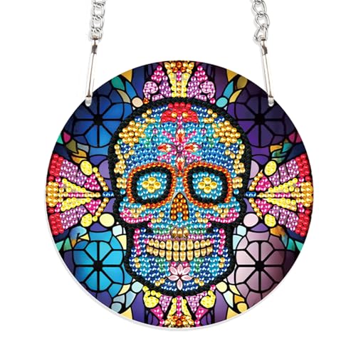 DCIDBEI Diamond Painting Ornamente mit Kette Skull Totenkopf Schädel 15x15cm Diamond Painting Schilder Diamant Malerei Anhänger Pendant Plakette Haustürschild Wandschild für Anfänger Veranda Fenster von DCIDBEI