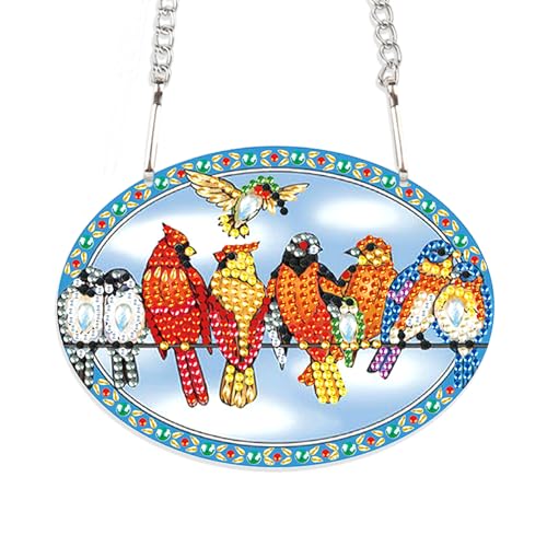 DCIDBEI Diamond Painting Ornamente mit Kette Vögel 14x15cm Diamond Painting Schilder Diamant Malerei Anhänger Pendant Plakette Haustürschild Wandschild für Anfänger Veranda Fenster Wandbehang von DCIDBEI