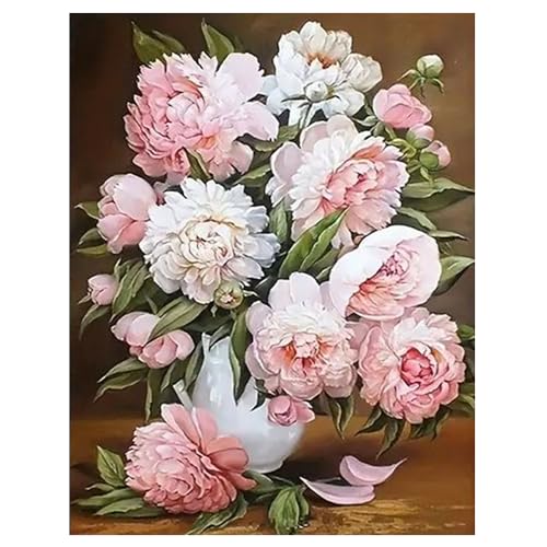 DCIDBEI Diamond Painting Pfingstrosen 40x50cm Diamant Painting Pinke Blumen Blüte des Lebens Asiatische Blumen Malen nach Zahlen Erwachsene Pfingstrosen Stickbilder Reine Liebe Ewige Freundschaft von DCIDBEI