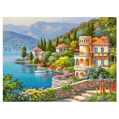 DCIDBEI Diamond Painting Landschaften und Natur 50x40cm Landschaften Natur Diamond Painting Landschaft Strand und Meer Diamant Painting Bilder Strand Meer Malen nach Zahlen Landschaft Häuser Sea von DCIDBEI