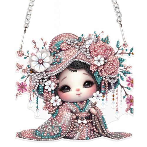 DCIDBEI Diamond Painting Schilder Geisha15x13cm Diamond Painting Hängen Ornamente Japanisch Diamant Malerei Anhänger Pendant Plakette Haustürschild Wandschild für Anfänger Veranda Fenster Wandbehang von DCIDBEI