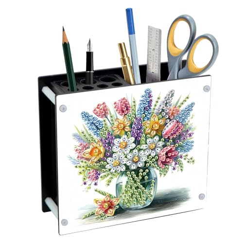 DCIDBEI Diamond Painting Stiftehalter Schreibtisch Büro Malen nach Zahlen Bleistifthalter Organizer Desktop Schreibtisch Zubehör Bürobedarf Organisationsdekor Schreibtischköcher Stiftebox Blumen Vase von DCIDBEI