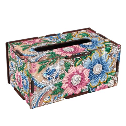 DCIDBEI Diamond Painting Taschentuchbox 22x12cm Taschentuchspender Kosmetiktücher Box Tücherbox Taschentücher Box Tissue Papiertaschentuchhalter Tissue Boxes für Büro Auto Blumen von DCIDBEI