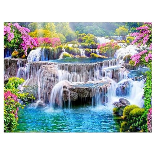 DCIDBEI Diamond Painting 50x40 cm Wasserfall Landschaften und Natur Diamond Painting Runde Steine Landschaft Blumen Stickbilder Erwachsene Wasserfall Craft Buddy Perlenbild von DCIDBEI
