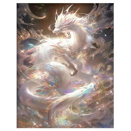 DCIDBEI Groß und Klar Diamond Painting Drachen Neon Weiß 40x50cm Diamond Painting Erwachsene Drachen Diamant Painting Bilder Drachen Malen nach Zahlen Drachen Klebebild Fluoreszierend Fantasie Drache von DCIDBEI