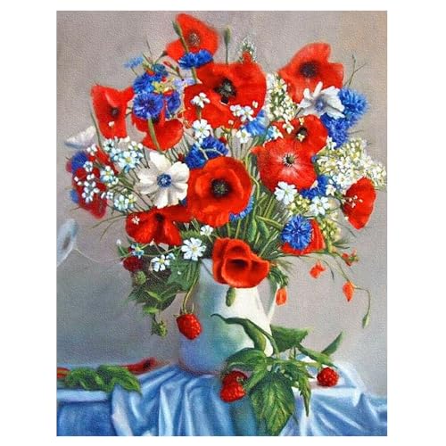 DCIDBEI Groß und Klar Diamond Painting Mohnblumen 40x50cm Diamant Painting Erwachsene Blumen Vintage Malen nach Zahlen Blumen Stickbilder Flowers Diamond Painting Blumen in Vase Schön und Tödlich von DCIDBEI