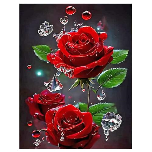 DCIDBEI Groß und Klar Diamond Painting Rote Blume Rosen 40x50 cm Malen nach Zahlen Erwachsene Blumen feurig rote Rose Diamond Painting Kristall Strasssteine Flowers Stickbilder Liebe von DCIDBEI